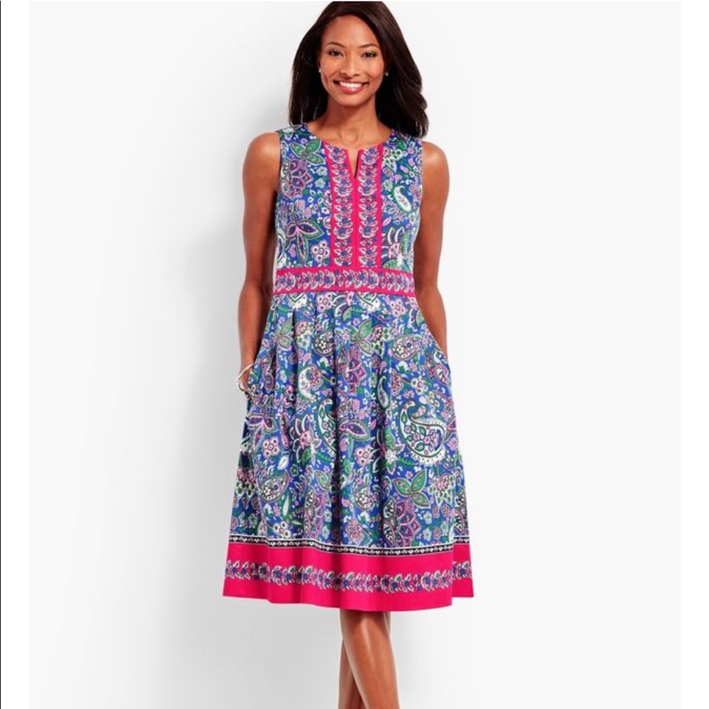 Talbots Fit And Flare Paisley Dress 12P NWOT